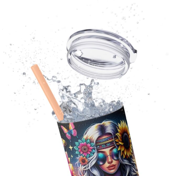 Hippy Girl Skinny Tumbler with Straw, 20oz