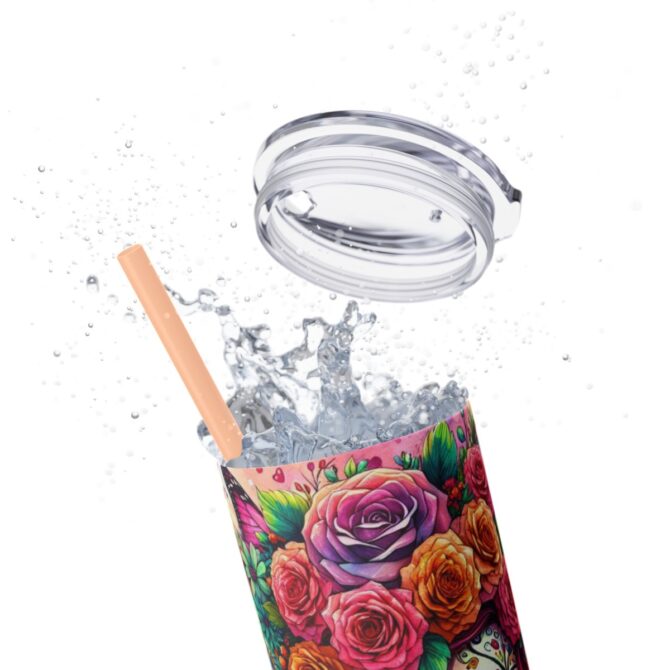 Sugar Skull Skinny Tumbler with Straw, 20oz