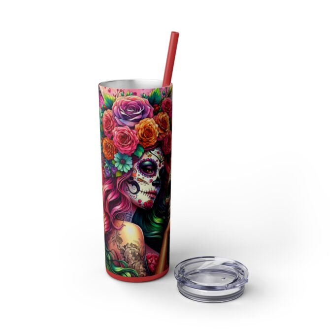 Sugar Skull Skinny Tumbler with Straw, 20oz