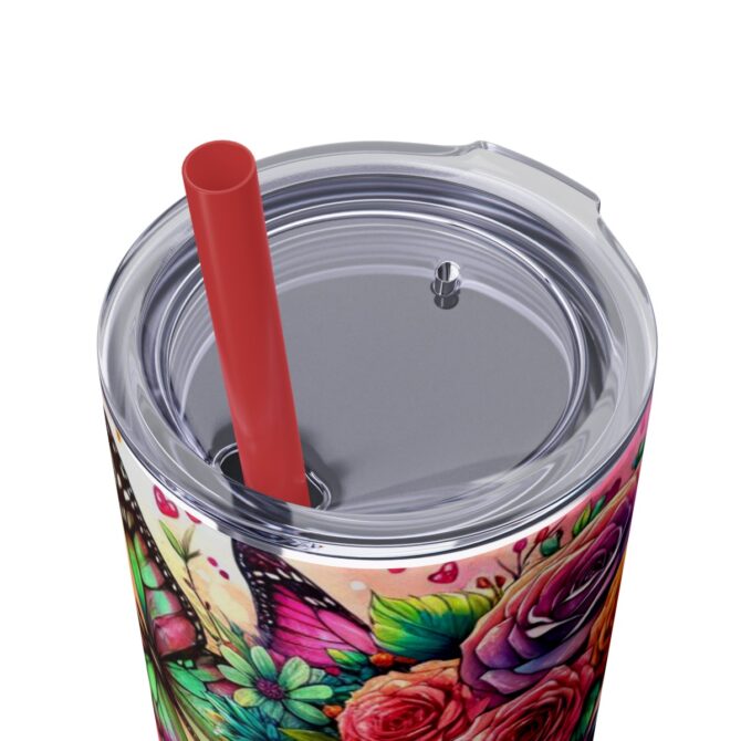 Sugar Skull Skinny Tumbler with Straw, 20oz