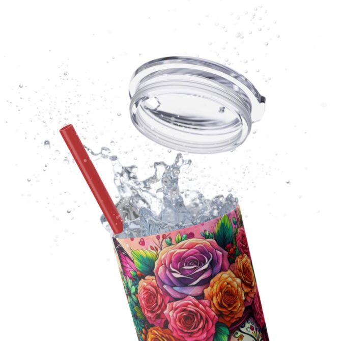 Sugar Skull Skinny Tumbler with Straw, 20oz