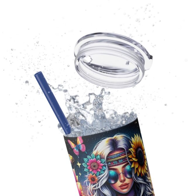 Hippy Girl Skinny Tumbler with Straw, 20oz