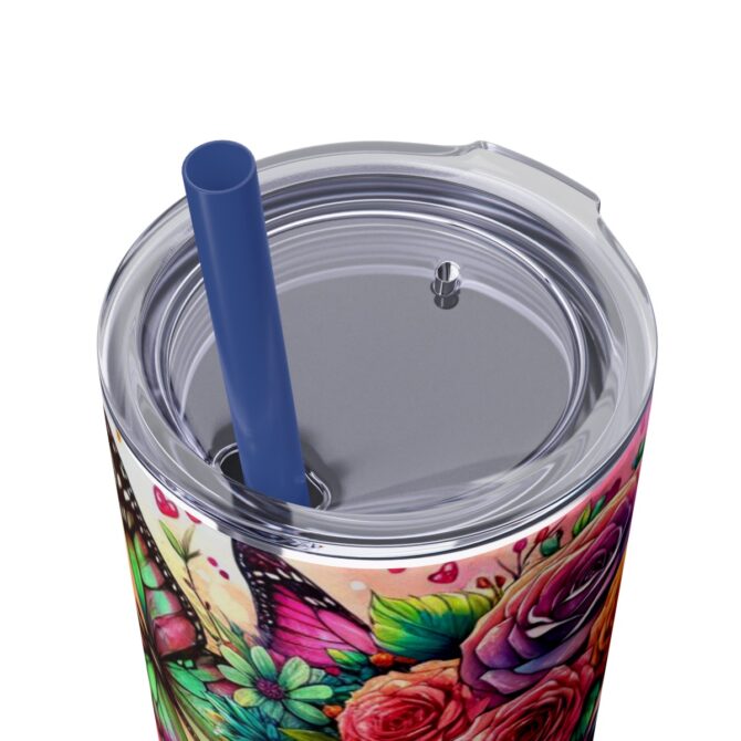 Sugar Skull Skinny Tumbler with Straw, 20oz