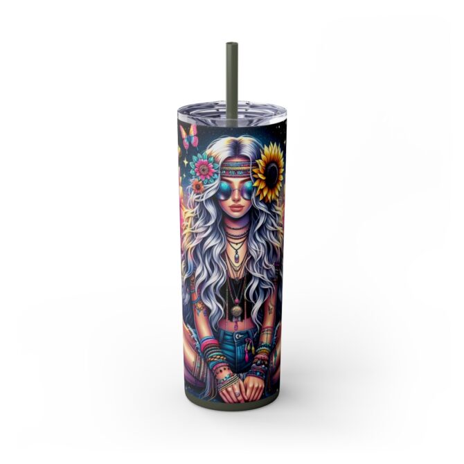 Hippy Girl Skinny Tumbler with Straw, 20oz