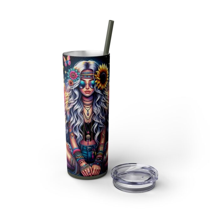 Hippy Girl Skinny Tumbler with Straw, 20oz