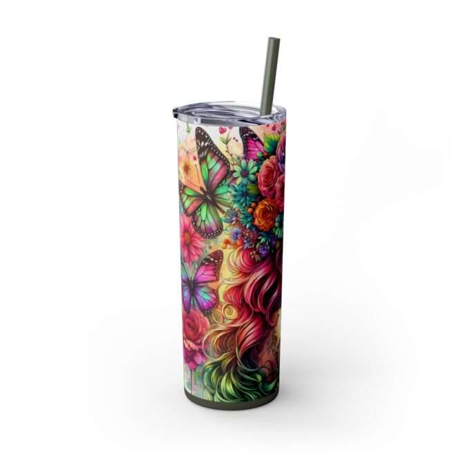 Sugar Skull Skinny Tumbler with Straw, 20oz