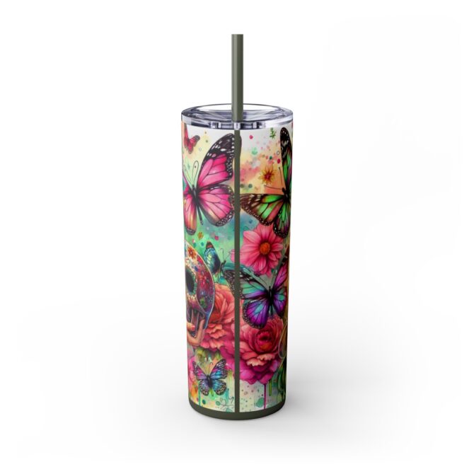 Sugar Skull Skinny Tumbler with Straw, 20oz