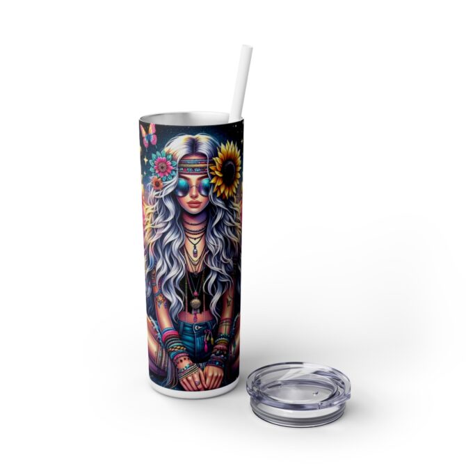 Hippy Girl Skinny Tumbler with Straw, 20oz