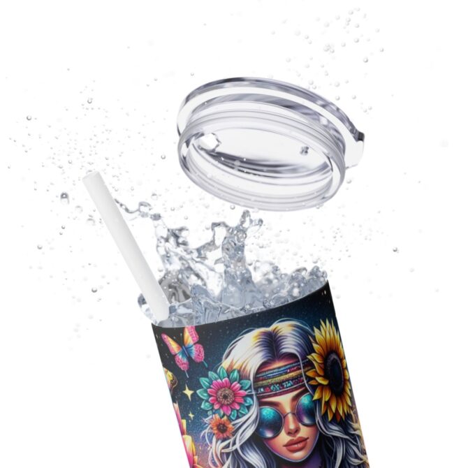 Hippy Girl Skinny Tumbler with Straw, 20oz