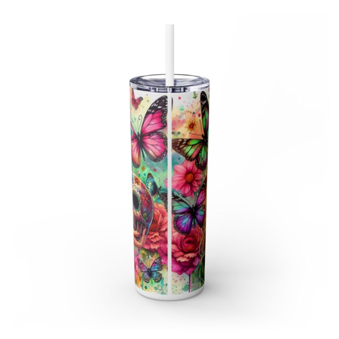 Sugar Skull Skinny Tumbler with Straw, 20oz