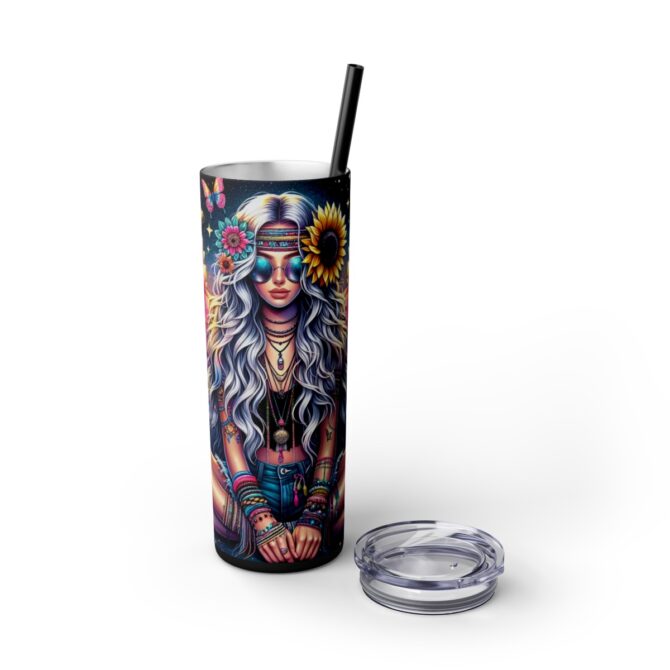 Hippy Girl Skinny Tumbler with Straw, 20oz