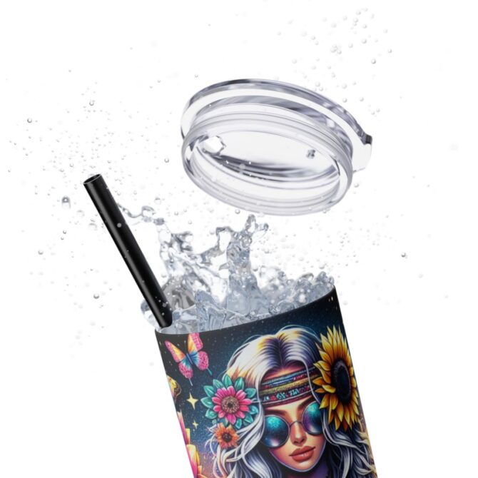 Hippy Girl Skinny Tumbler with Straw, 20oz