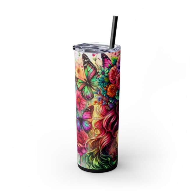 Sugar Skull Skinny Tumbler with Straw, 20oz