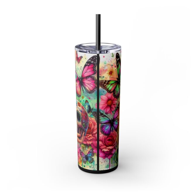 Sugar Skull Skinny Tumbler with Straw, 20oz