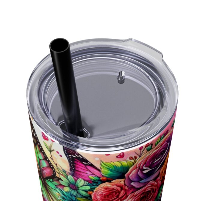 Sugar Skull Skinny Tumbler with Straw, 20oz