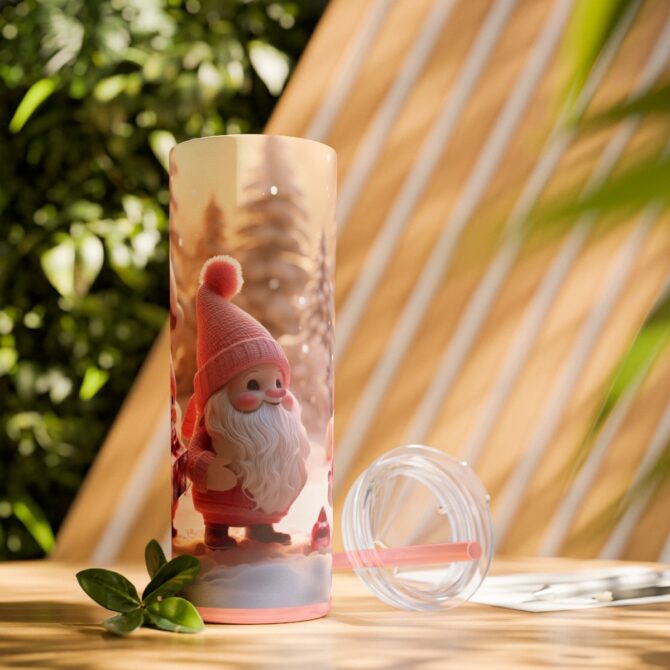 Christmas Girly Gnomes Skinny Tumbler with Straw, 20oz