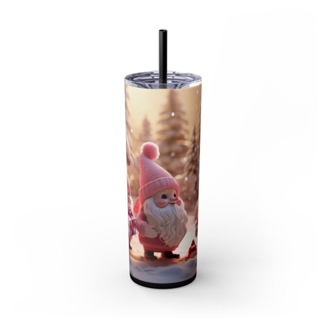 Christmas Girly Gnomes Skinny Tumbler with Straw, 20oz