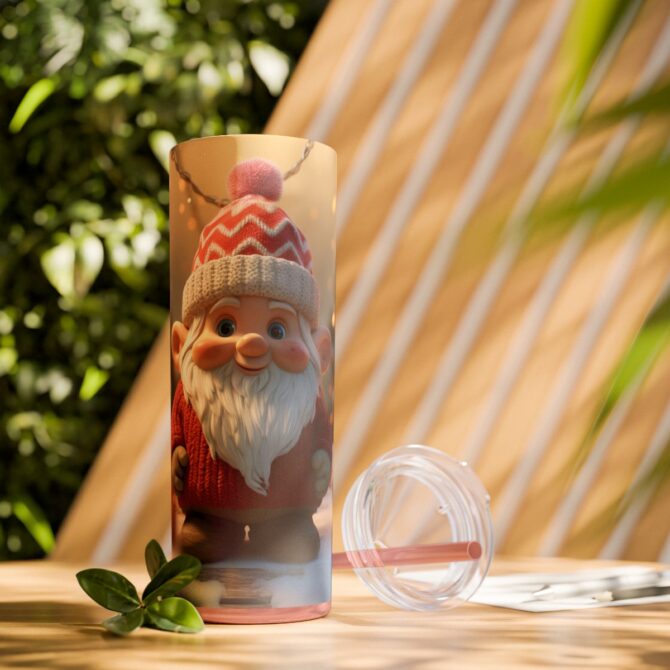 Gnome Skinny Tumbler with Straw, 20oz