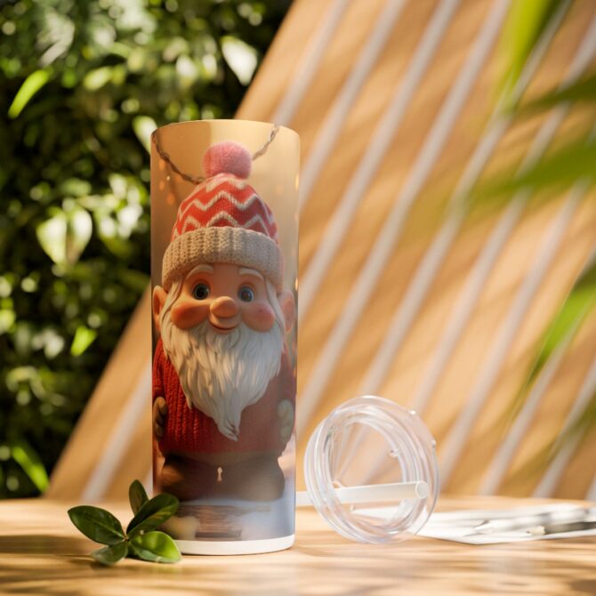 Gnome Skinny Tumbler with Straw, 20oz