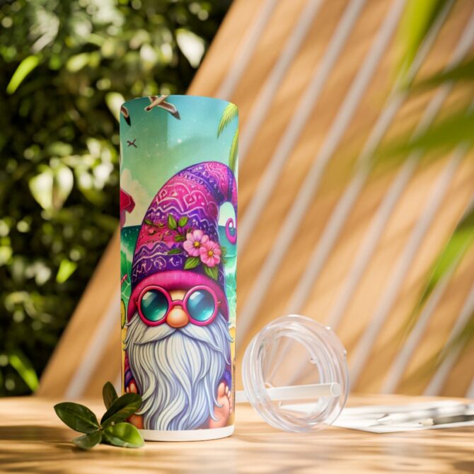 Beach Gnome Skinny Tumbler with Straw, 20oz