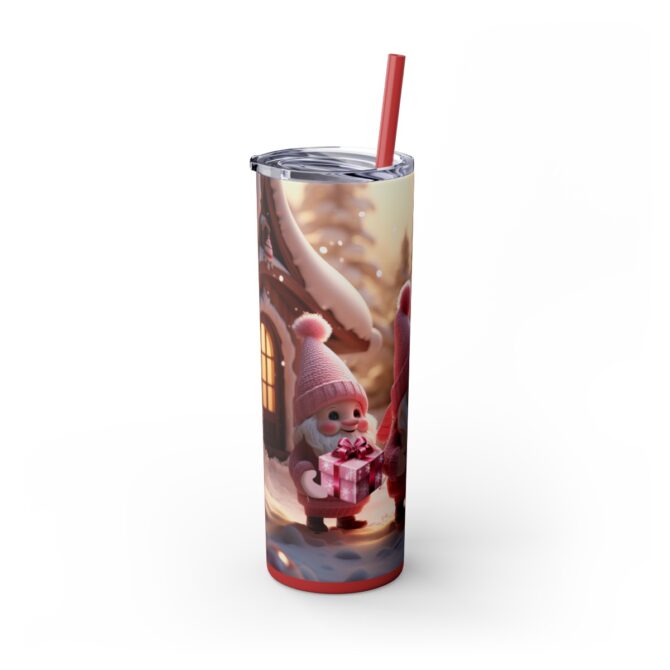 Christmas Girly Gnomes Skinny Tumbler with Straw, 20oz