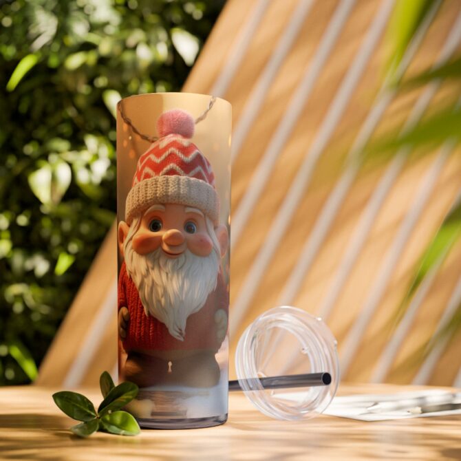 Gnome Skinny Tumbler with Straw, 20oz