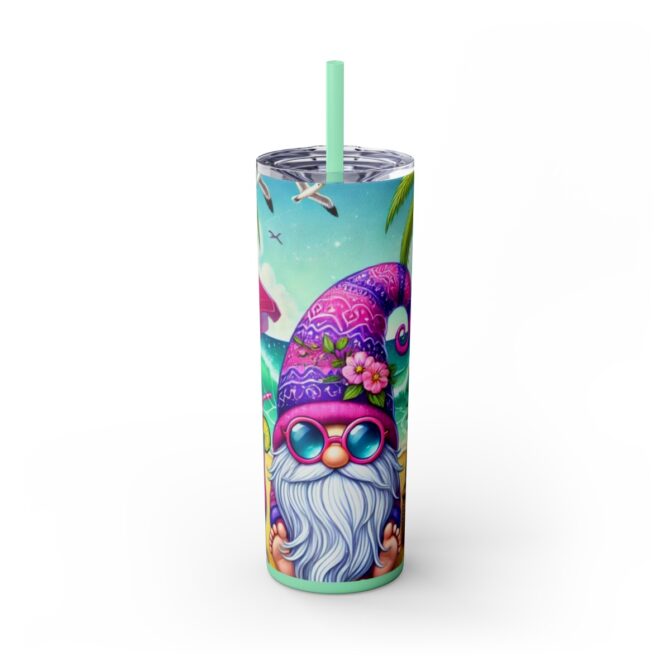 Beach Gnome Skinny Tumbler with Straw, 20oz