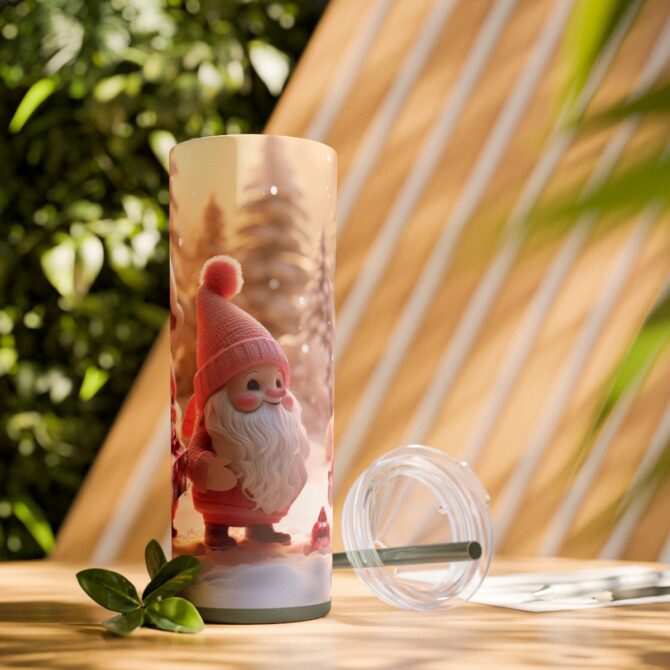 Christmas Girly Gnomes Skinny Tumbler with Straw, 20oz