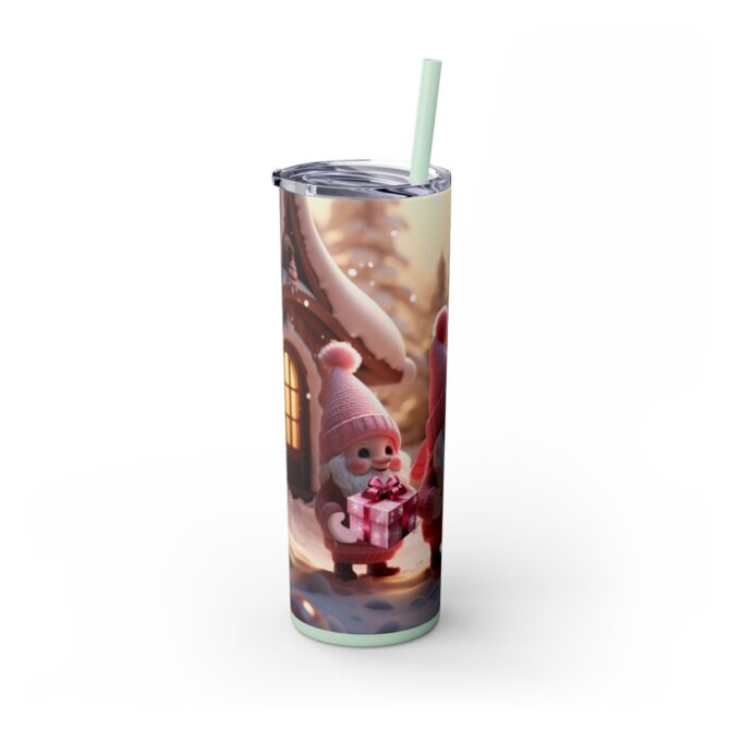 Christmas Girly Gnomes Skinny Tumbler with Straw, 20oz